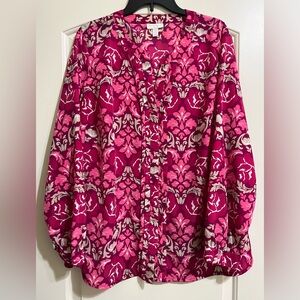 Charter Club Floral Button Pleated Front Tunic V-Neck Shirt Blouse 2X